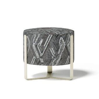 Elegant Capital Aurea ottoman with black and white geometric textile and a sophisticated metallic base crafted with a sturdy wooden frame