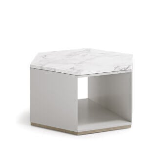 Distinctive Capital Dedalo coffee table crafted in wood with a white marble tabletop and light gray finish
