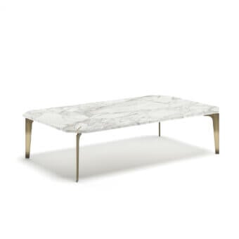 Exceptional Capital Eclectic coffee table with polished white marble tabletop and brass-like golden finish legs