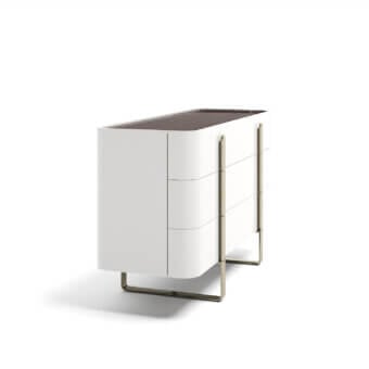 Captivating Capital Eden dresser with luminous lacquered cabinet and dark wooden top built with gold-tone metal legs