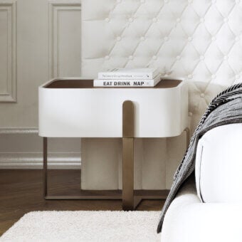 Elegant Capital Eden nightstand with a gently rounded lacquered silhouette and glossy white finish