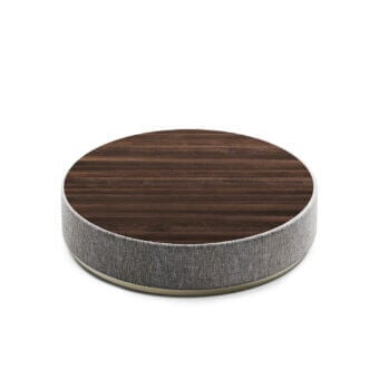 Superior Capital Étoile coffee table with dark brown wood tabletop and gray textured textile-covered base with metallic accent