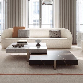 Superior Capital Grand coffee table with cool marble tops and slender brushed metal legs crafted in Italy