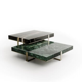 Distinguished Capital Grand coffee table with black marble tops and gold-toned metal base crafted in Italy