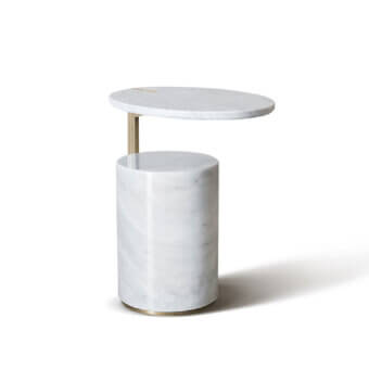 Distinguished Capital Hugo side table with white marble top and golden metal base crafted in Italy