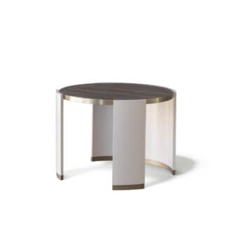 Exceptional Capital Jewel side table with dark brown wood tabletop and bright white lacquered column crafted in Italy