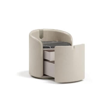 Distinguished Capital Suite nightstand crafted in beige leather with a smooth matte finish and dark marble cabinet