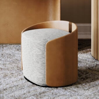 Superior Capital Suite ottoman with light gray textile and golden-brown gently curved frame built with dark metal