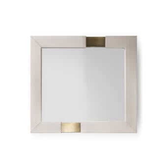 Distinguished Capital Trilogy mirror crafted in light-colored wood with golden metal inserts and a satin finish