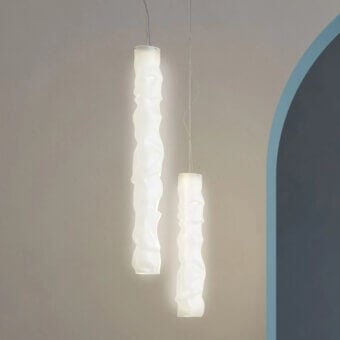 Distinguished Contardi Baggy Vertical suspension lamp with double-satin polycarbonate diffuser and organically crumpled texture
