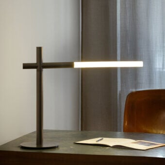 Distinguished Contardi Bianca lamp crafted in Italy with a satin metal finish and milky white glass light source