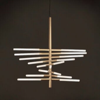 Exceptional Contardi Bianca Twist suspension lamp in steel with brass finish and milky white glass arms