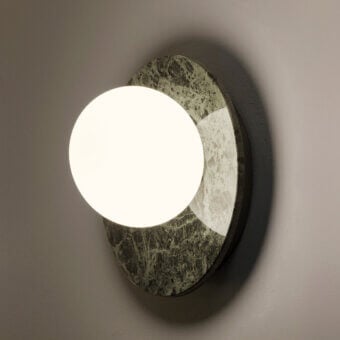 Exceptional Contardi Emma Wall Lamp crafted in precious marble with a white opal glass sphere diffuser for balanced illumination
