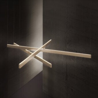 Distinguished Contardi Fly Multipla suspension lamp illuminating with intersecting rectangular bars in warm white finish crafted in steel