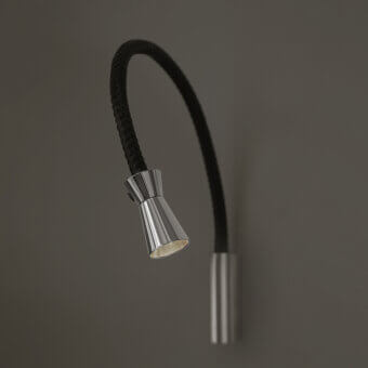Distinguished Contardi G+T wall lamp with a flexible woven leather arm and polished metal head in a dark gray-black finish