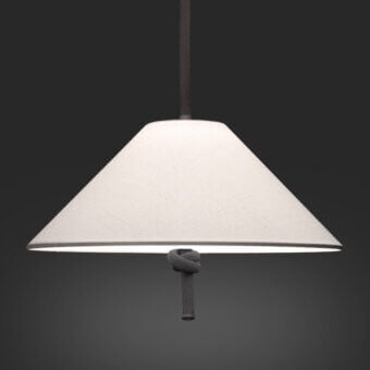 Superior Contardi Hat suspension lamp with a light beige textile lampshade and dark rope detailing crafted in Italy