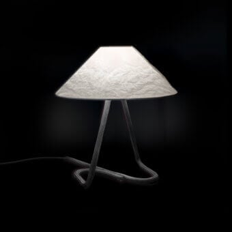 Exceptional Contardi Hat Table Lamp with white lampshade and dark gray textile-like rope-covered base crafted in relaxed elegance