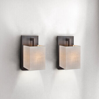 Superior Contardi Heritage Coconette wall lamp built with dark matte metal and subtly textured linen shade