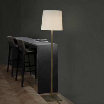Distinguished Contardi Heritage floor lamp in light beige linen and matte brass finish metal base