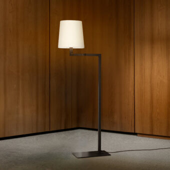 Distinguished Contardi Heritage Liseuse floor lamp in light beige linen and dark matte metal offers focused illumination with tailored design