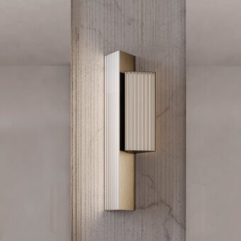 Superior Contardi Stick Double wall lamp in triangular-section metal with muted gold finish and textured ribbed diffuser