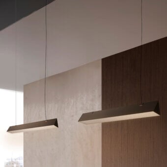 Architectural Contardi Stick suspension lamp crafted in metal with a matte dark gray finish and translucent diffuser
