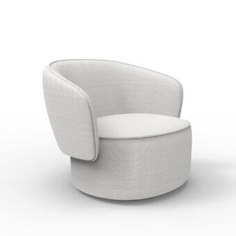 Superior Horm Étoile swivel lounge chair upholstered in textured pale gray textile with integrated armrests and calibrated volumes
