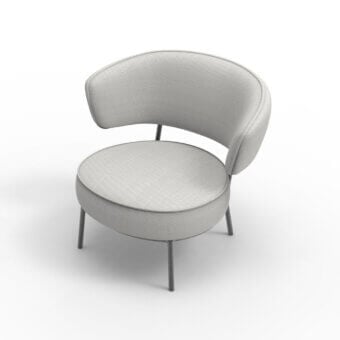 Lavish Horm Vendome lounge chair with gently curved form and light gray textile upholstery built with a slender matte metal frame
