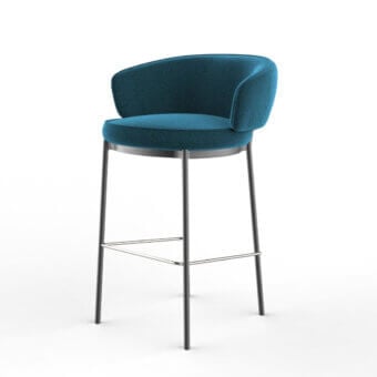 Sophisticated Horm Vendome stool with deep teal woven textile upholstery and matte finish metal frame