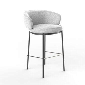 Distinguished Horm Vendome stool in light gray textured woven fabric with a slim gunmetal gray metal frame