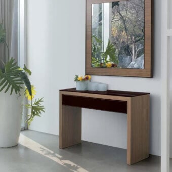 Elegant Ivano Antonello Italia Ade console with a steel tube structure and glossy lacquered wood drawer front