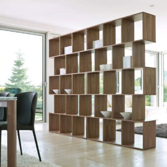 Distinguished Ivano Antonello Italia bookcase with geometric modules in wood and satin finish