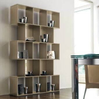 Superior Ivano Antonello Italia Alberta bookcase crafted in wood with a satin finish and muted gold tone