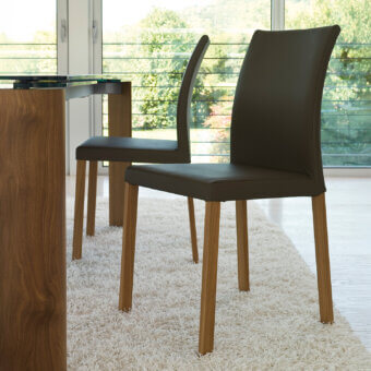 Distinguished Ivano Antonello Italia Barby dining chair in light-toned wood with satin finish and deep olive textile upholstery