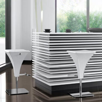Elegant Ivano Antonello Italia Flut bar stool in white with a polished metal base and glossy finish