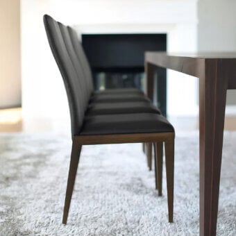Elegant Ivano Antonello Italia Giada dining chair crafted in satin-finished wood with dark leather-like textile upholstery