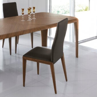 Superior Ivano Antonello Italia Giada dining chair with dark olive green upholstery and satin-finished hardwood frame