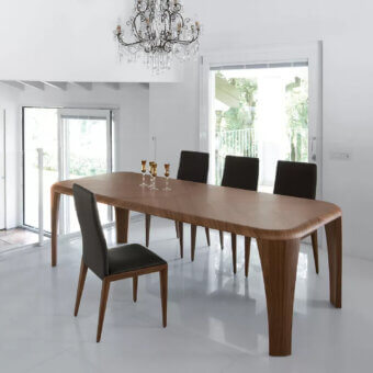 Elegant Ivano Antonello Italia Igor dining table crafted in wood veneer with a satin finish and gently curved edges