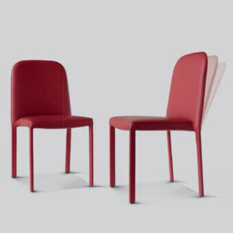 Elegant Ivano Antonello Italia Igorina dining chair with reddish-coral leather upholstery and satin finish