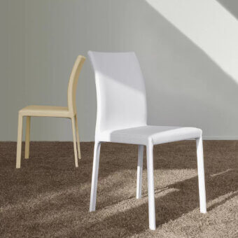 Superior Ivano Antonello Italia Lucy dining chair in white leather with a steel structure and contemporary silhouette