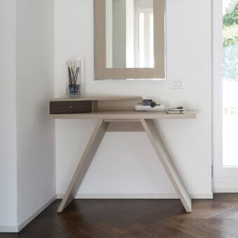 Superior Ivano Antonello Italia Mirta console crafted in wood with a satin finish and darker drawer front