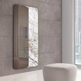 Exceptional Ivano Antonello Italia Monolito mirror with bronze finish metal and Calacatta Lux ceramic detail