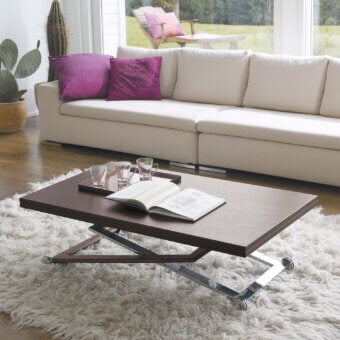 Superior Ivano Antonello Italia Punto coffee table with a double wood top and polished silver steel structure