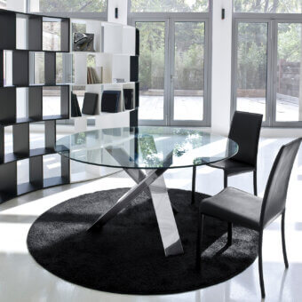 Captivating Ivano Antonello Italia Resort dining table with clear tempered glass and polished stainless steel base