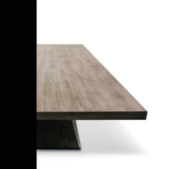 Exceptional Ivano Antonello Italia Rialto dining table with textured gray-brown wood and angled painted metal base