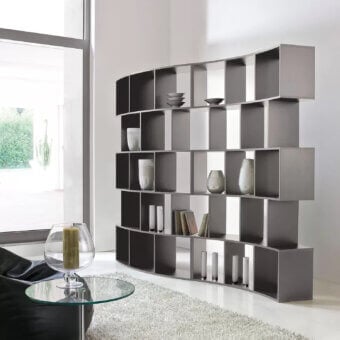 Superior Ivano Antonello Italia River bookcase in medium gray wood-based material with smooth matte lacquer finish
