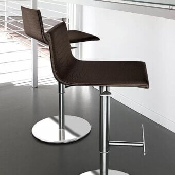 Superior Ivano Antonello Italia Roby bar stool with textured dark brown eco-leather and polished silver metal base