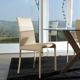 Superior Ivano Antonello Italia vanity chair crafted in muted beige leather with satin steel frame