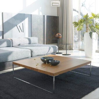 Superior Ivano Antonello Italia web coffee table with medium-brown wood and polished steel in a satin finish