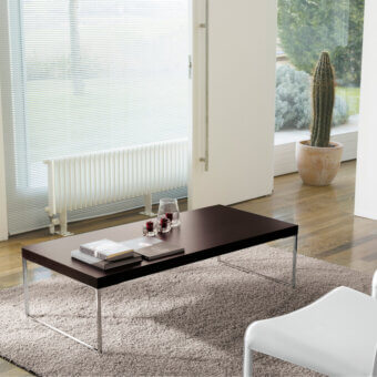 Distinguished Ivano Antonello Italia web coffee table with dark brown wood and a chromed steel base in satin finish